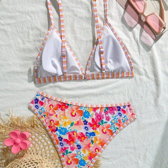 Damen Triangel-Bikini-Set mit floralem Muster und verspieltem Design EB