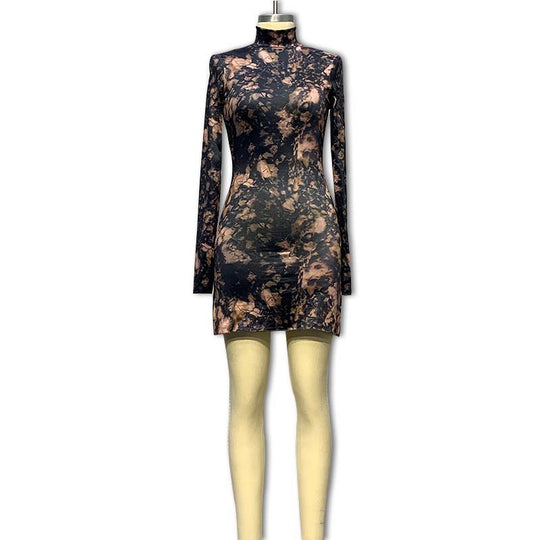 Damen Kurzarmkleid mit asymmetrischem Saum und transparentem Oberteil EB