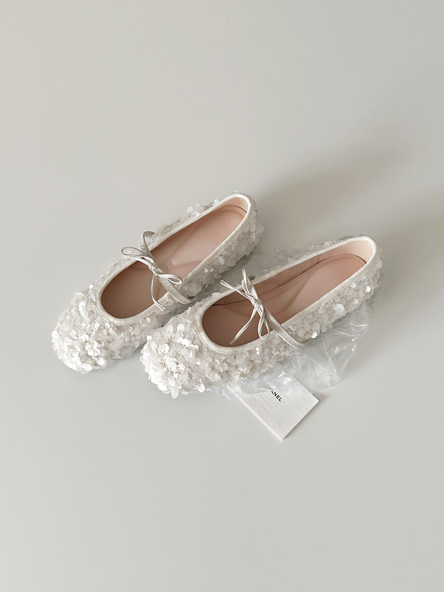 Damen Ballerinas mit romantischen Blütenapplikationen EB