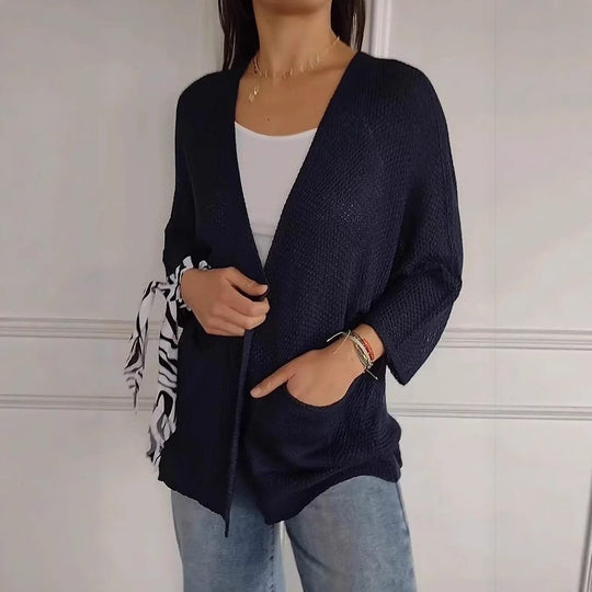 Damen lässige Strickjacke mit offener Vorderseite und praktischen Taschen EB