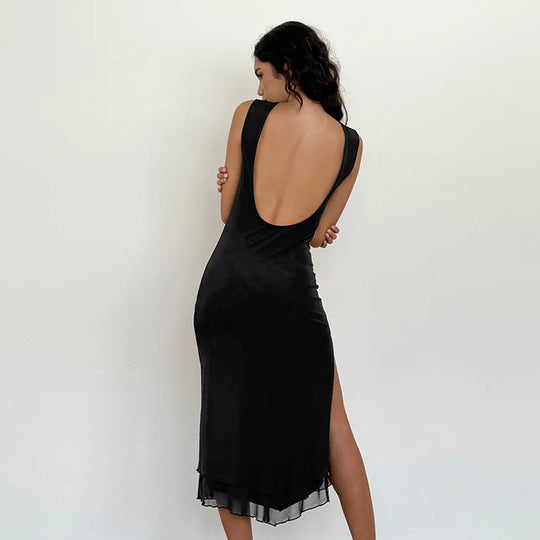 Damen zeitloses Maxikleid mit transparentem Saum EB