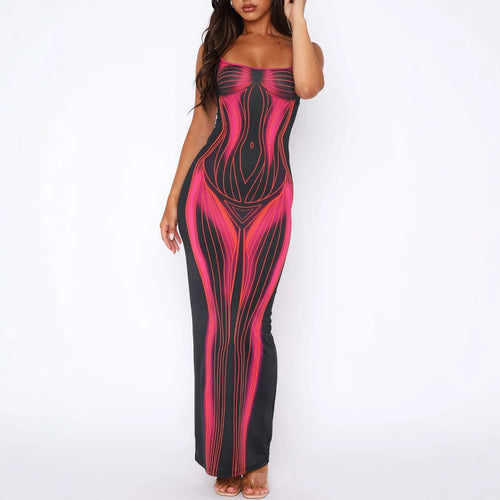 Damen Maxikleid mit einzigartigem grafischen Design und figurbetontem Schnitt EB