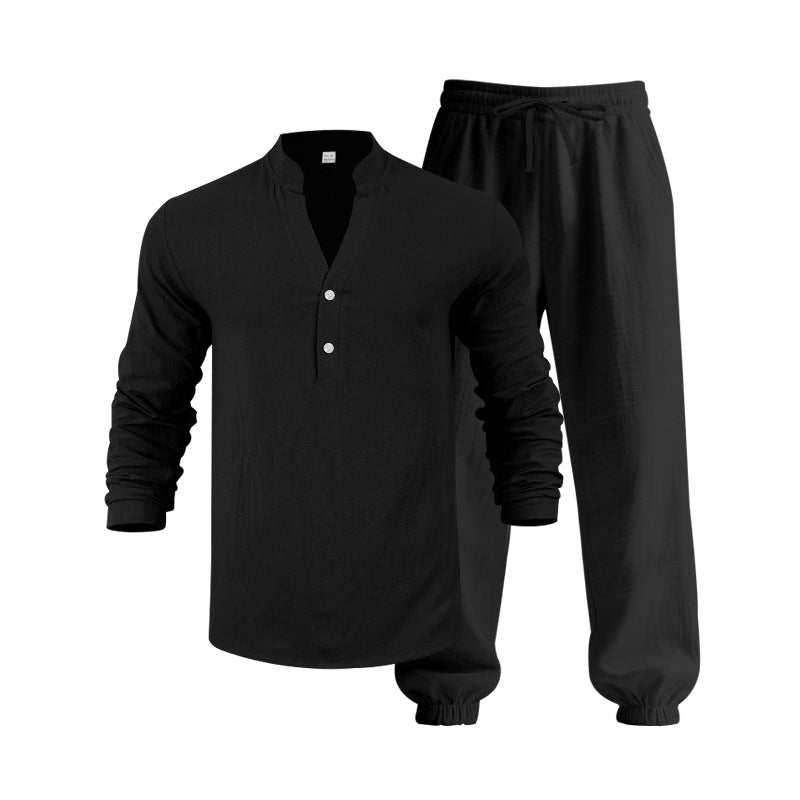 Herren lässiges langärmliges Oberteil mit Knopfleiste und entspannter Jogginghose EB