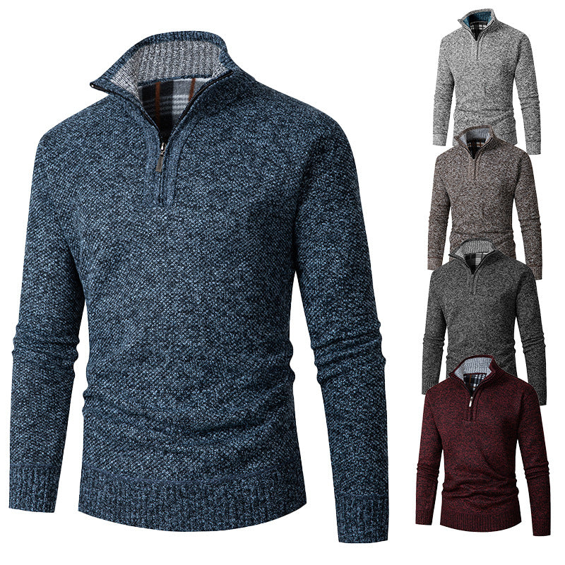 Herren Strickpullover mit halbem Reißverschluss und strukturiertem Design EB