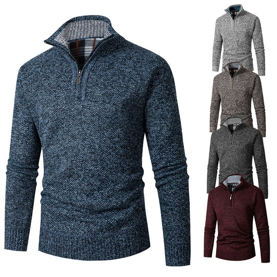 Herren Strickpullover mit halbem Reißverschluss und strukturiertem Design EB