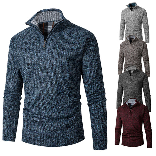 Herren Strickpullover mit halbem Reißverschluss und strukturiertem Design EB