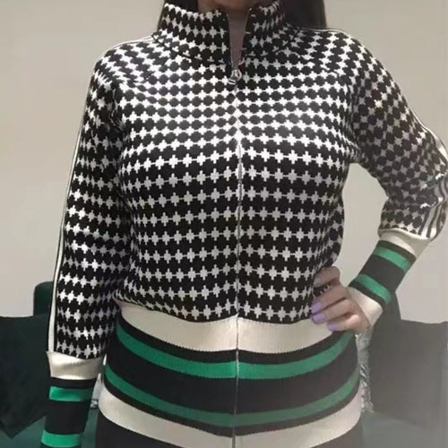 Damen Sportlicher Strickpullover mit Stehkragen und grafischem Muster EB