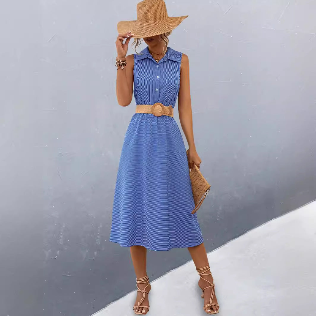 Damen Schickes Hemdblusenkleid mit tailliertem Gürtel und femininer Silhouette EB
