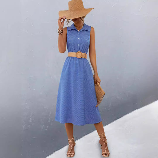 Damen Schickes Hemdblusenkleid mit tailliertem Gürtel und femininer Silhouette EB