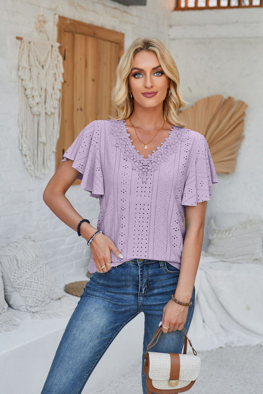 Damen Spitzenshirt mit Volants EB