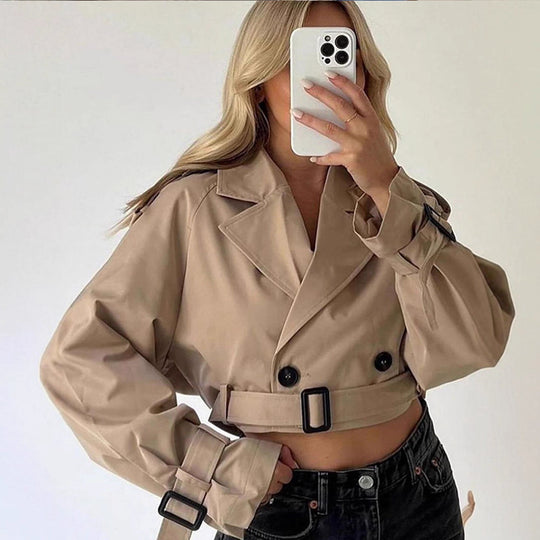 Damen modische Trenchjacke mit Gürtel und oversized Schnitt EB