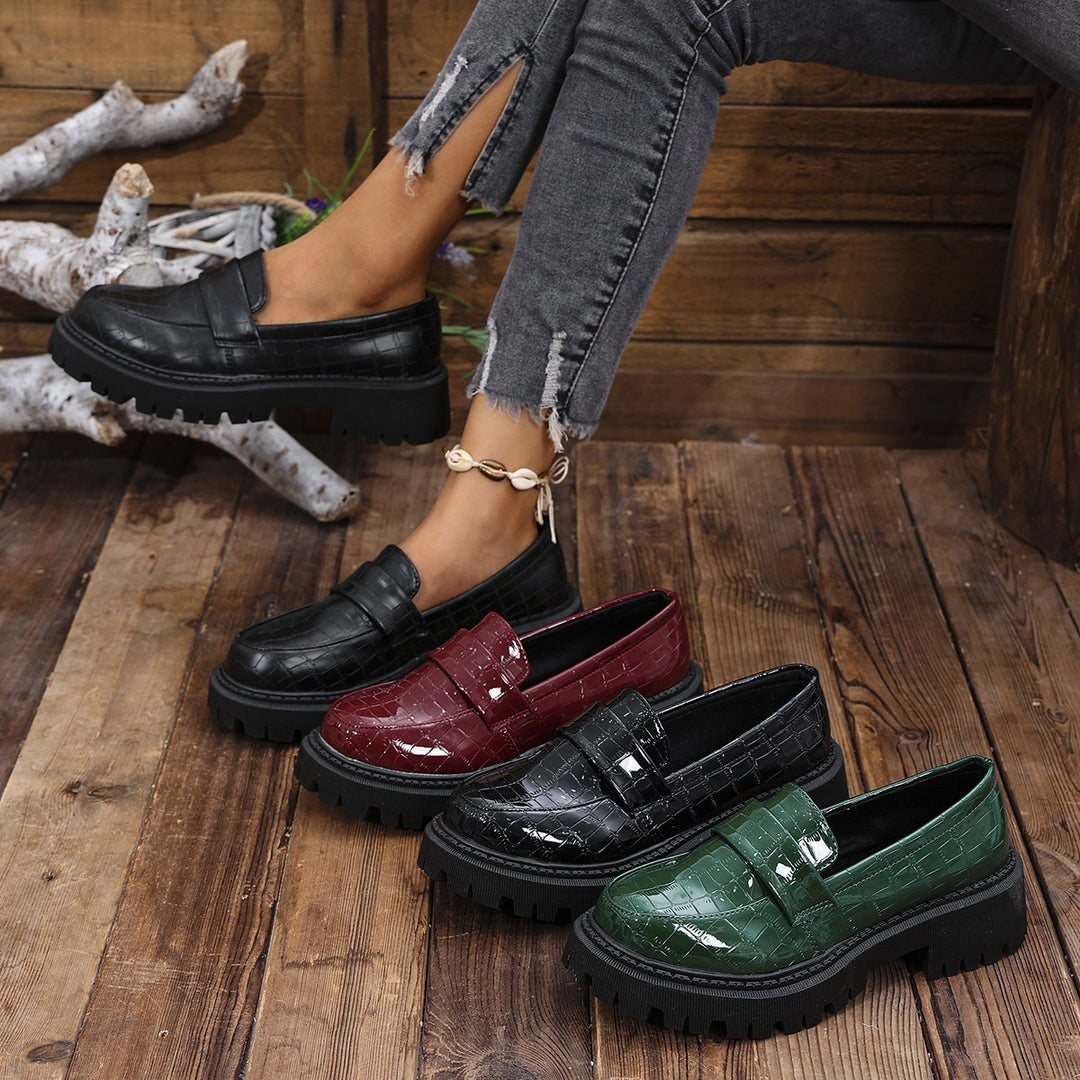 Damen Mokassins mit modernem Kroko-Design und robustem Profil EB