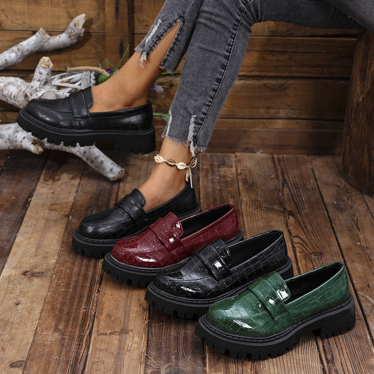 Damen Mokassins mit modernem Kroko-Design und robustem Profil EB