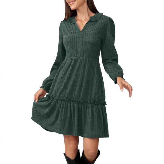 Damen Lockeres Freizeitkleid mit Rüschendetails und eleganter Knopfleiste EB