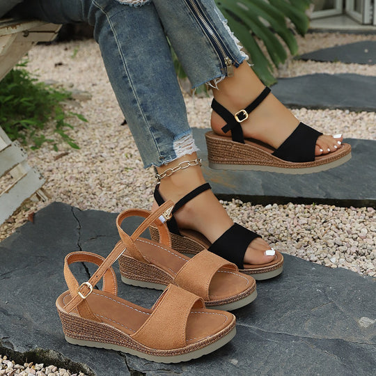Damen Wedge-Sandalen mit verstellbaren Riemen und bequemer Sohle EB