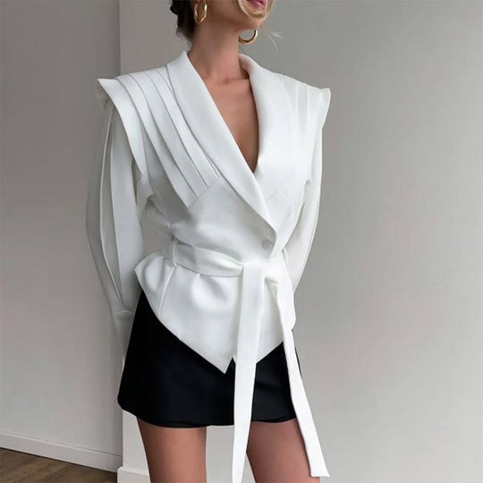 Damen Modische Blazerjacke mit asymmetrischem Schnitt und Taillengürtel EB
