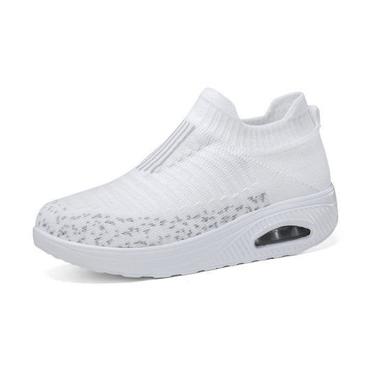 Damen nan gestrickter Schlupf-Walking-Sneaker mit anatomischer Pronationsstütze, Luftpolster-Zwischensohle und sockenähnlichem Schaft EB