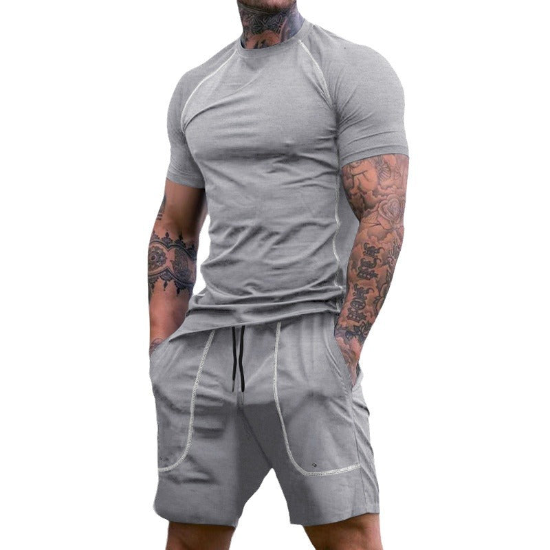 Herren nan eng anliegendes Freizeitset aus elastischem Jersey mit Kurzarmshirt und Kordelzugshorts EB