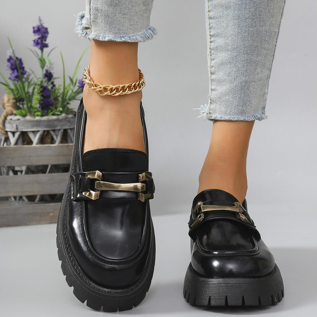 Damen Mokassins mit Glanz-Details und robustem Laufsohle EB
