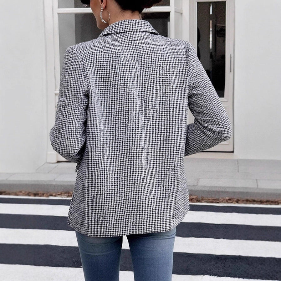 Damen Glencheck-Blazer im Oversize-Schnitt mit Paspeltaschen und leicht gepolsterten Schultern EB