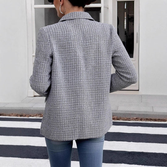 Damen Glencheck-Blazer im Oversize-Schnitt mit Paspeltaschen und leicht gepolsterten Schultern EB