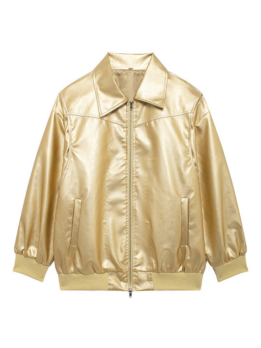 Damen Kunstlederjacke mit lässigem Schnitt und elastischem Saum EB
