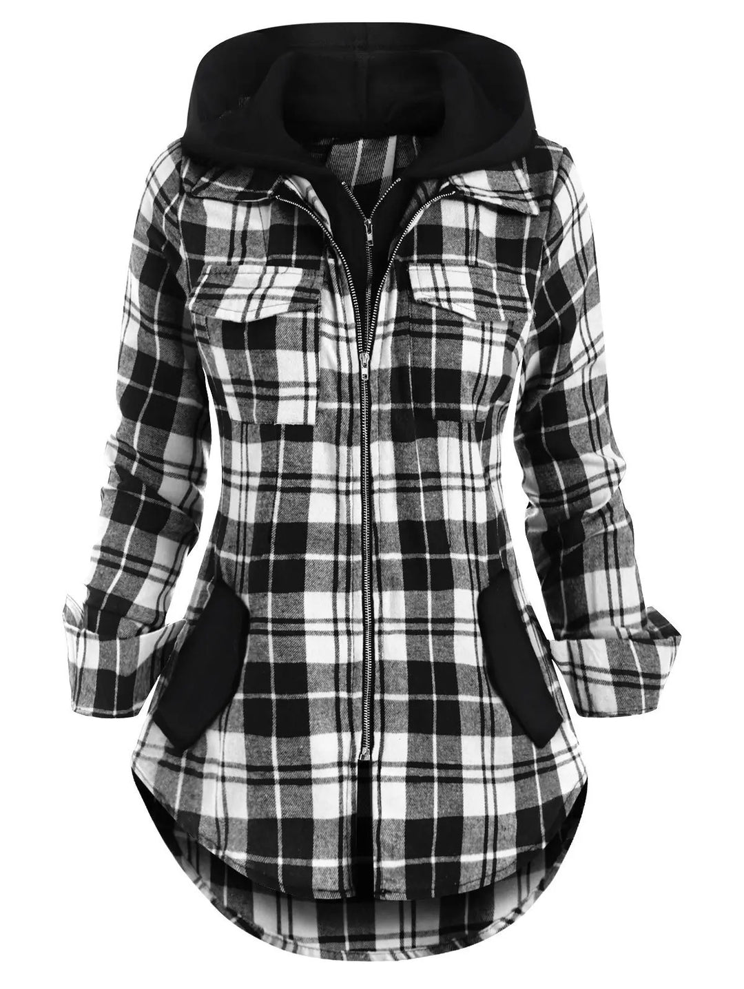 Damen Flanelljacke mit Kapuze und praktischen Taschen EB