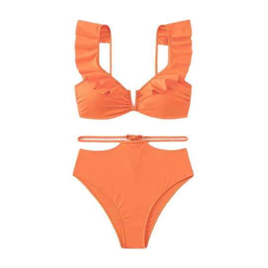 Damen Hoch tailliertes Bikini-Set mit Rüschendetails EB