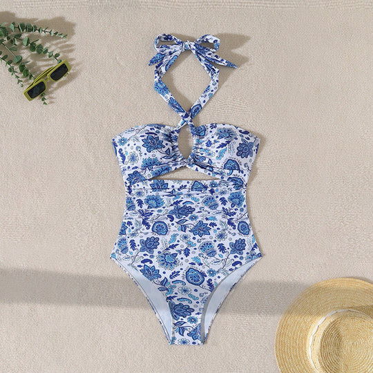 Damen Einteiler Badeanzug mit artistischem floralem Design EB
