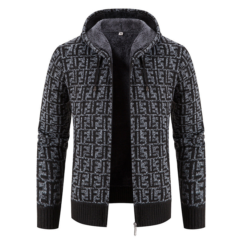 Herren Hochwertige Strickjacke mit modernem Muster und Kapuze EB