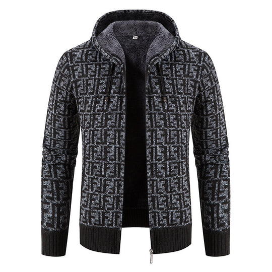 Herren Hochwertige Strickjacke mit modernem Muster und Kapuze EB