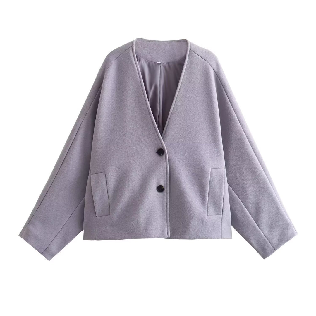 Damen modische Kurzjacke mit elegantem Revers und praktischen Taschen EB