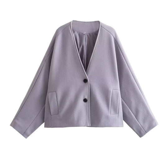 Damen modische Kurzjacke mit elegantem Revers und praktischen Taschen EB