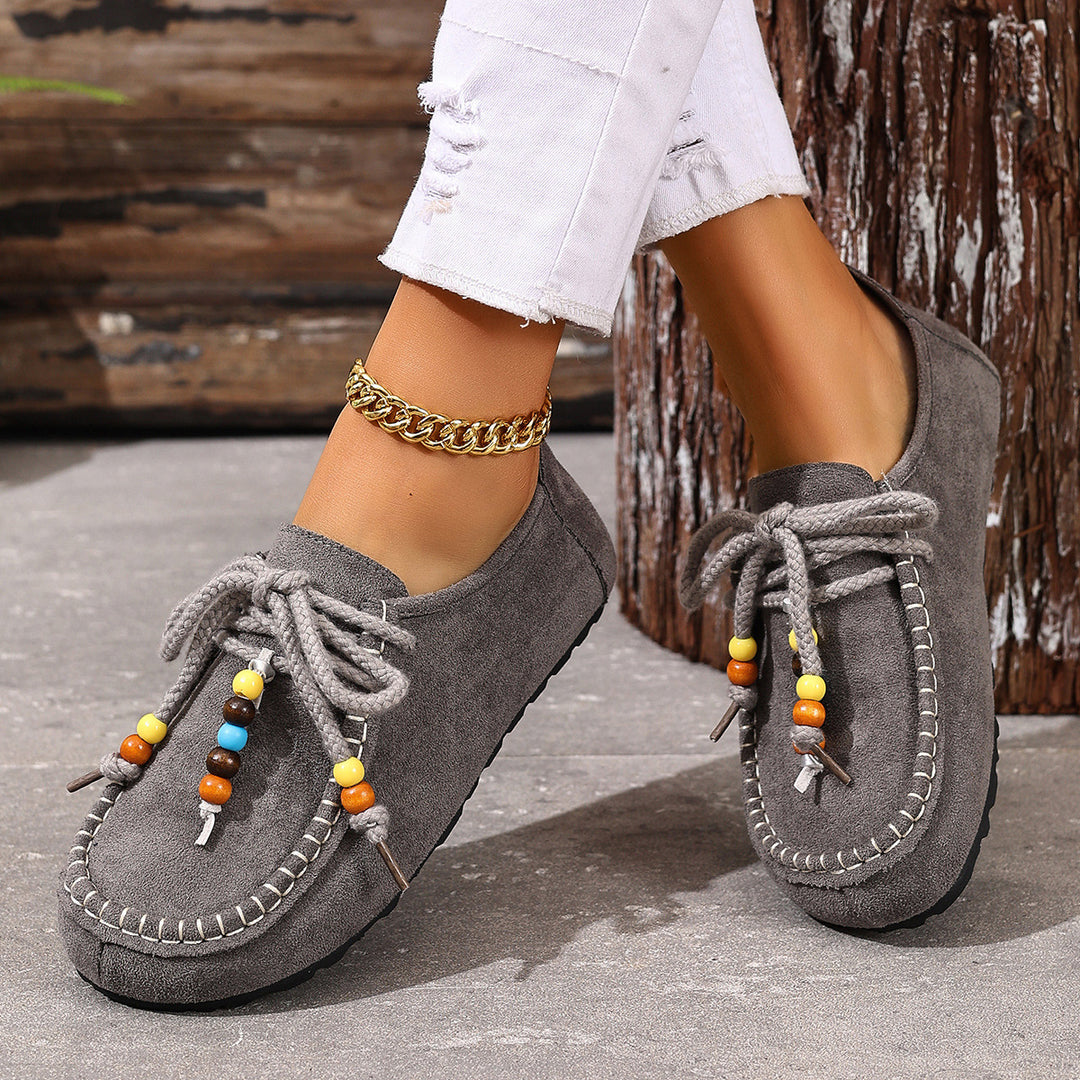 Damen Mokassin-Schuhe mit farbenfrohen Charakterperlen und rutschfester Sohle EB