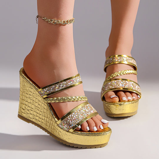 Damen Wedge-Sandalen mit funkelnden Akzenten und elegantem Krokodil-Design EB