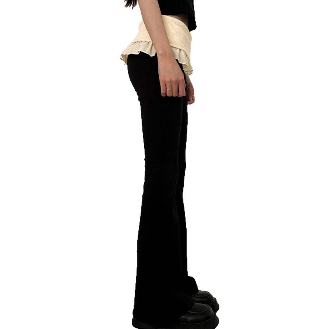 Damen nan taillierte Highwaist Schlaghose mit Zierband, Gürtelschlaufen und ausgestelltem Bein EB