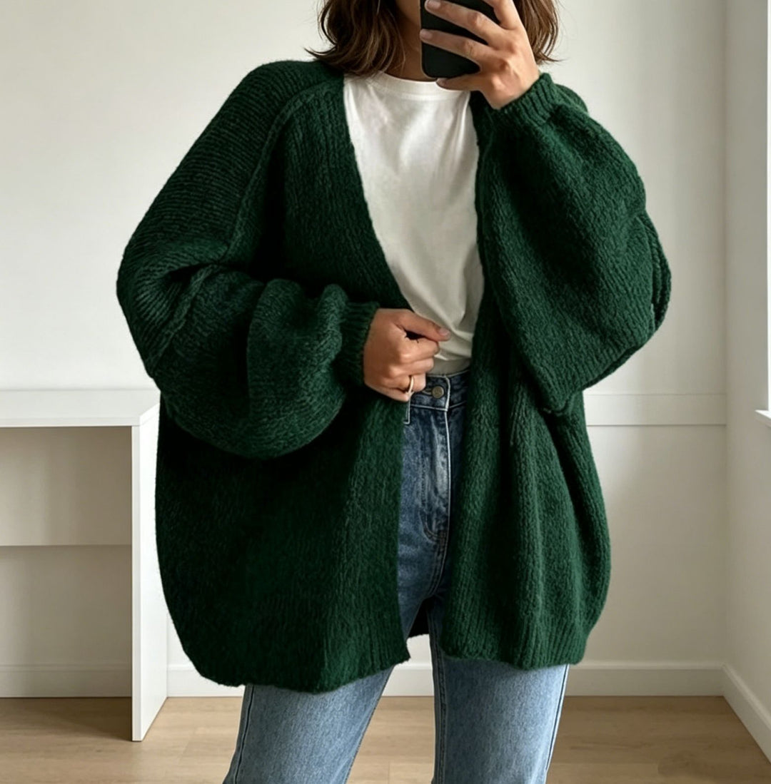 Damen Oversized Grobstrick-Cardigan mit weitem Ärmel EB
