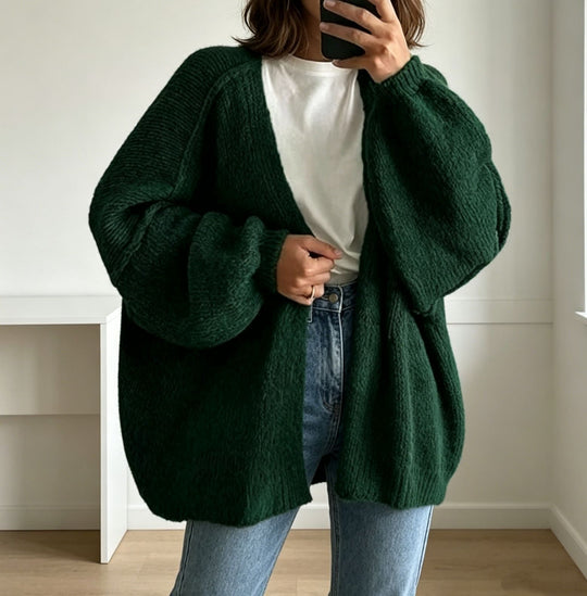 Damen Oversized Grobstrick-Cardigan mit weitem Ärmel EB