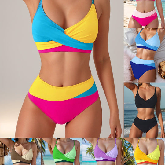 Damen Hochtaillierter Bikini mit überkreuztem Oberteil und eleganten Raffungselementen EB