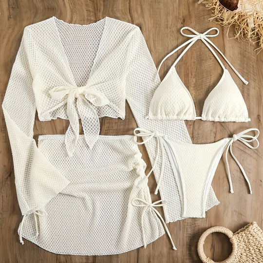 Damen Bikini-Set mit leichtem Netzoberteil und verstellbaren Höschen EB