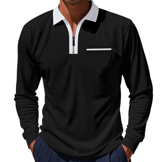 Herren nan elegantes Langarm-Poloshirt mit verdecktem Halbzip, strukturierter Piqué-Optik und dezenter Brusttasche EB