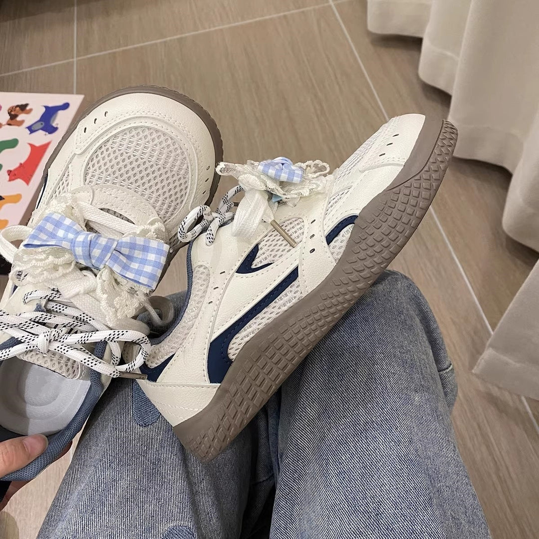 Damen Sneakers mit verspieltem Karomuster und atmungsaktiven Mesh-Einsätzen EB