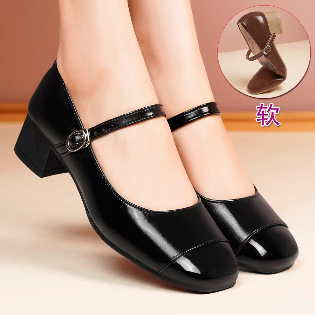 Damen Mary Jane Ballerinas mit verstellbarem Riemen und komfortablem Blockabsatz EB
