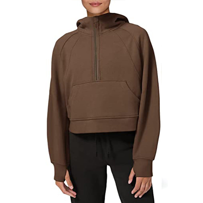 Damen sportlicher Fleece-Hoodie mit halbem Reißverschluss EB