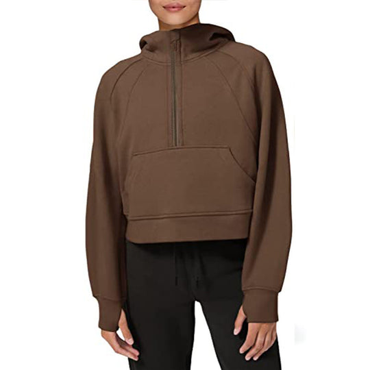 Damen sportlicher Fleece-Hoodie mit halbem Reißverschluss EB