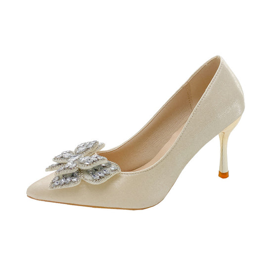 Damen Elegante Pumps mit funkelnder Blumenapplikation und schmalem Absatz EB
