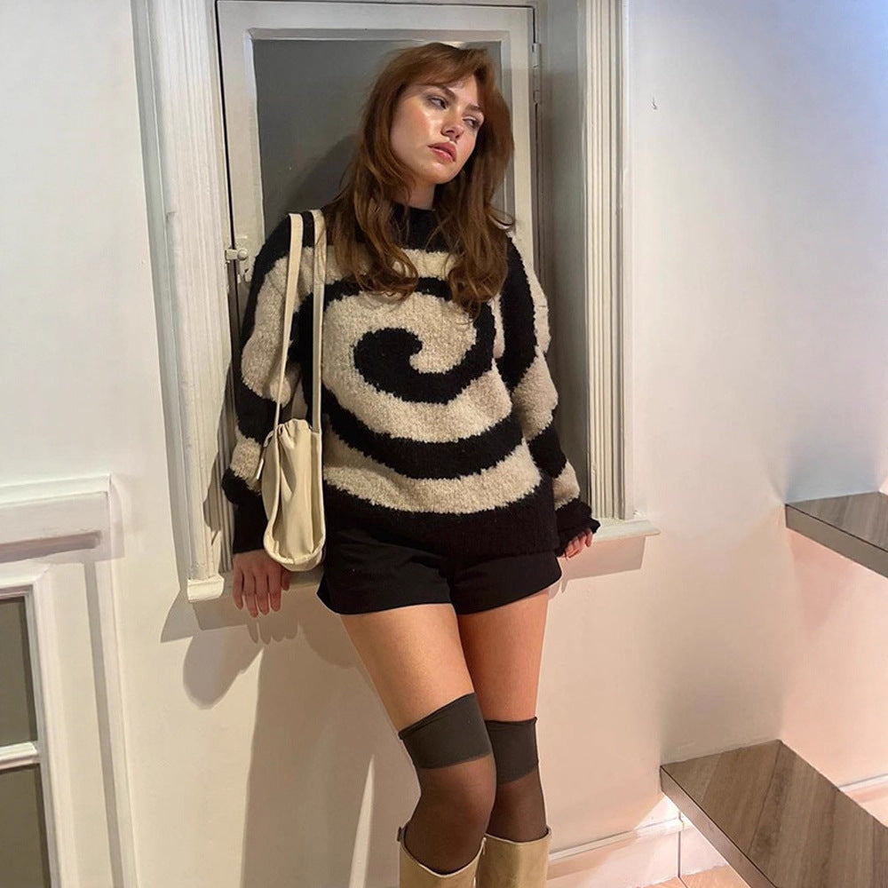 Damen kuscheliger Sweater mit spiralisiertem Muster EB