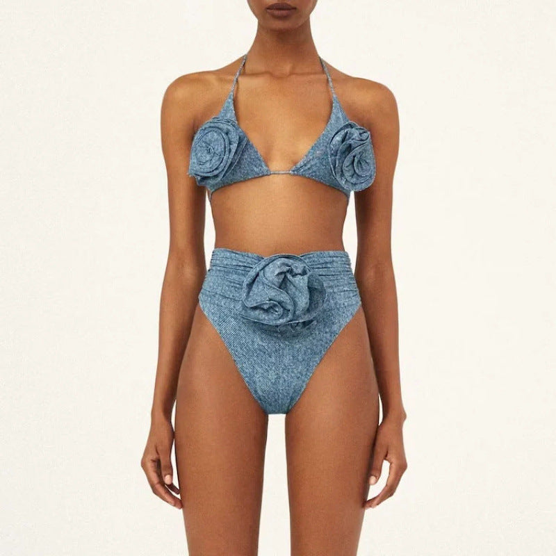 Damen Triangel-Bikini-Set mit floralem Design und elegantem Wickelrock EB