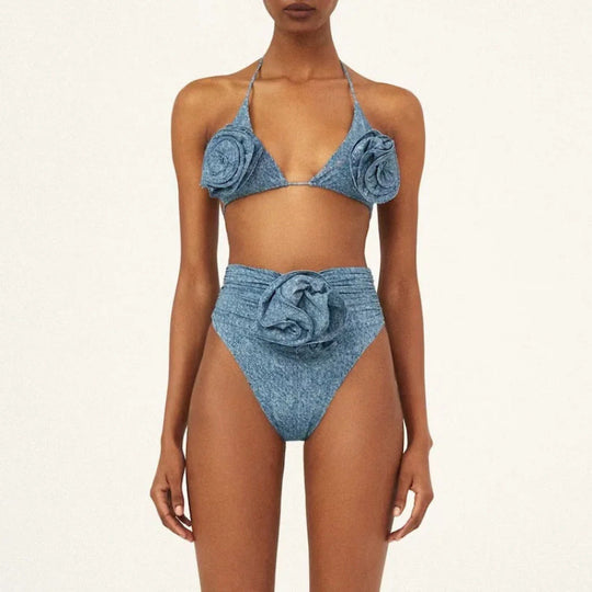 Damen Triangel-Bikini-Set mit floralem Design und elegantem Wickelrock EB