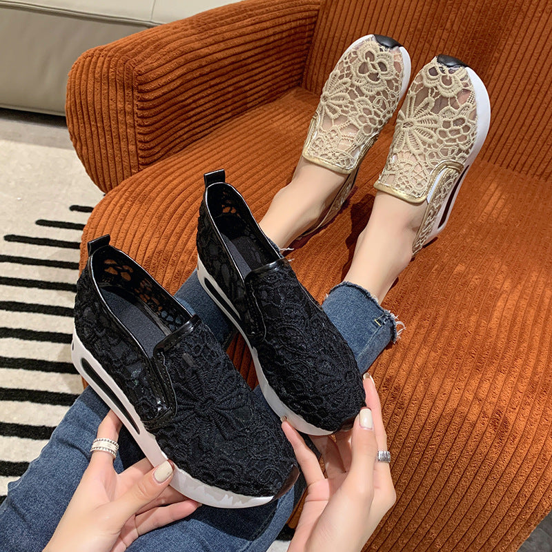 Damen Slip-On Sneakers mit eleganter Spitzenoberfläche und bequemer Dämpfung EB